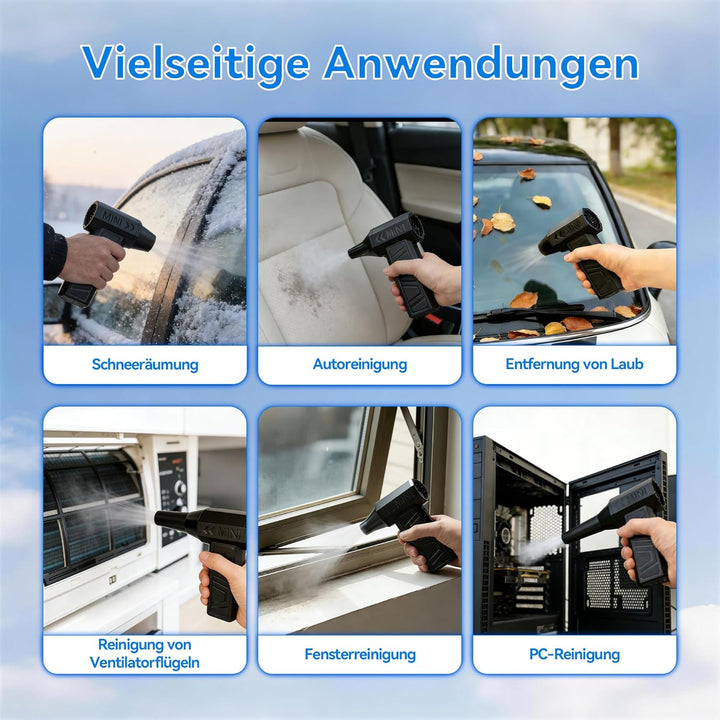 Mini Gebläse Akku, Handgebläse, 105000RPM 4-Stufen Gebläse Klein, Compressed Air Duster mit LED-Lich