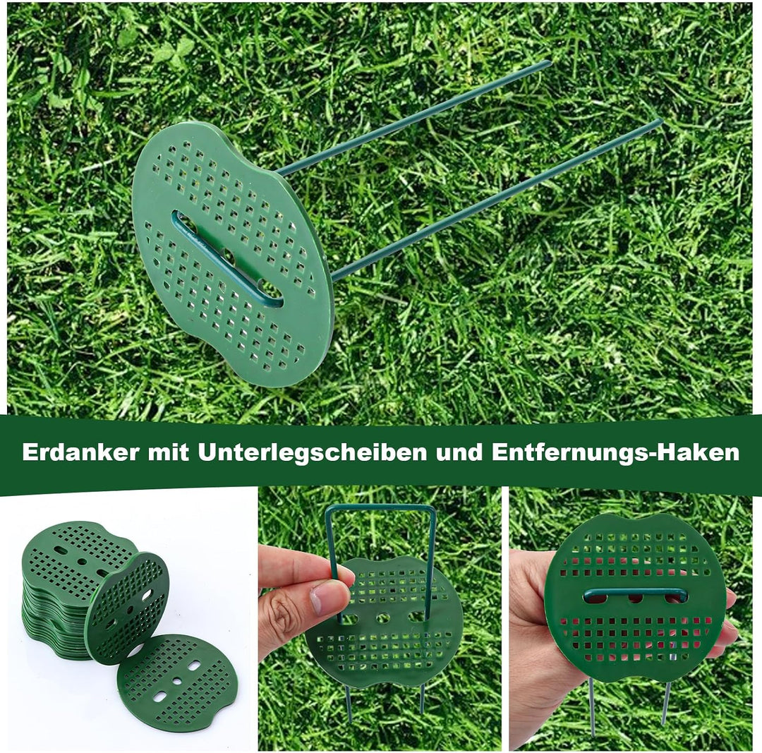 MIVIDE 100 Erdanker Grün+100 Pufferscheiben für Erdanker, 150x35mm Anti-Rost Verzinkte Bodenanker, U