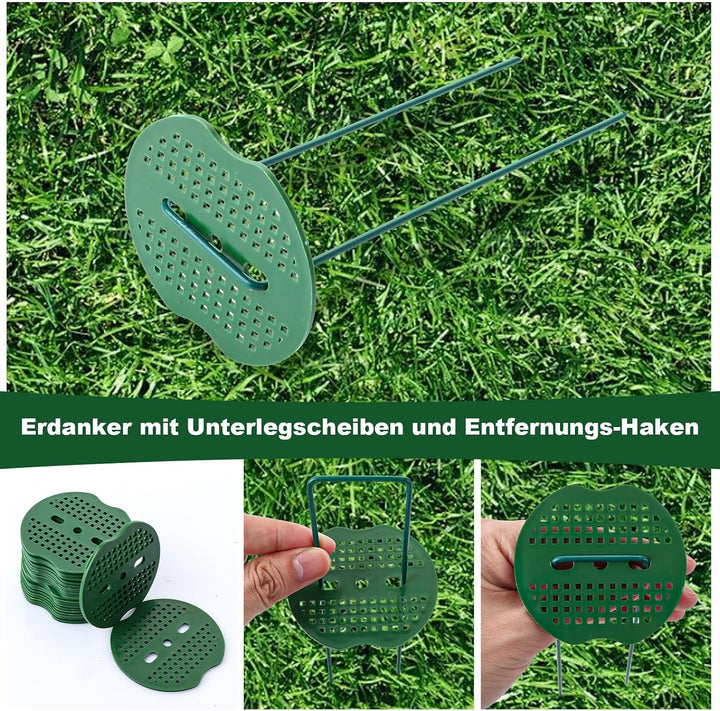 MIVIDE 100 Erdanker Grün+100 Pufferscheiben für Erdanker, 150x35mm Anti-Rost Verzinkte Bodenanker, U