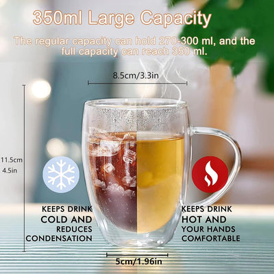 350ml Kaffeeglas Latte Macchiato Gläser mit Henkel, 4-Stück Teeglas Doppelwandige Gläser, Borosilika