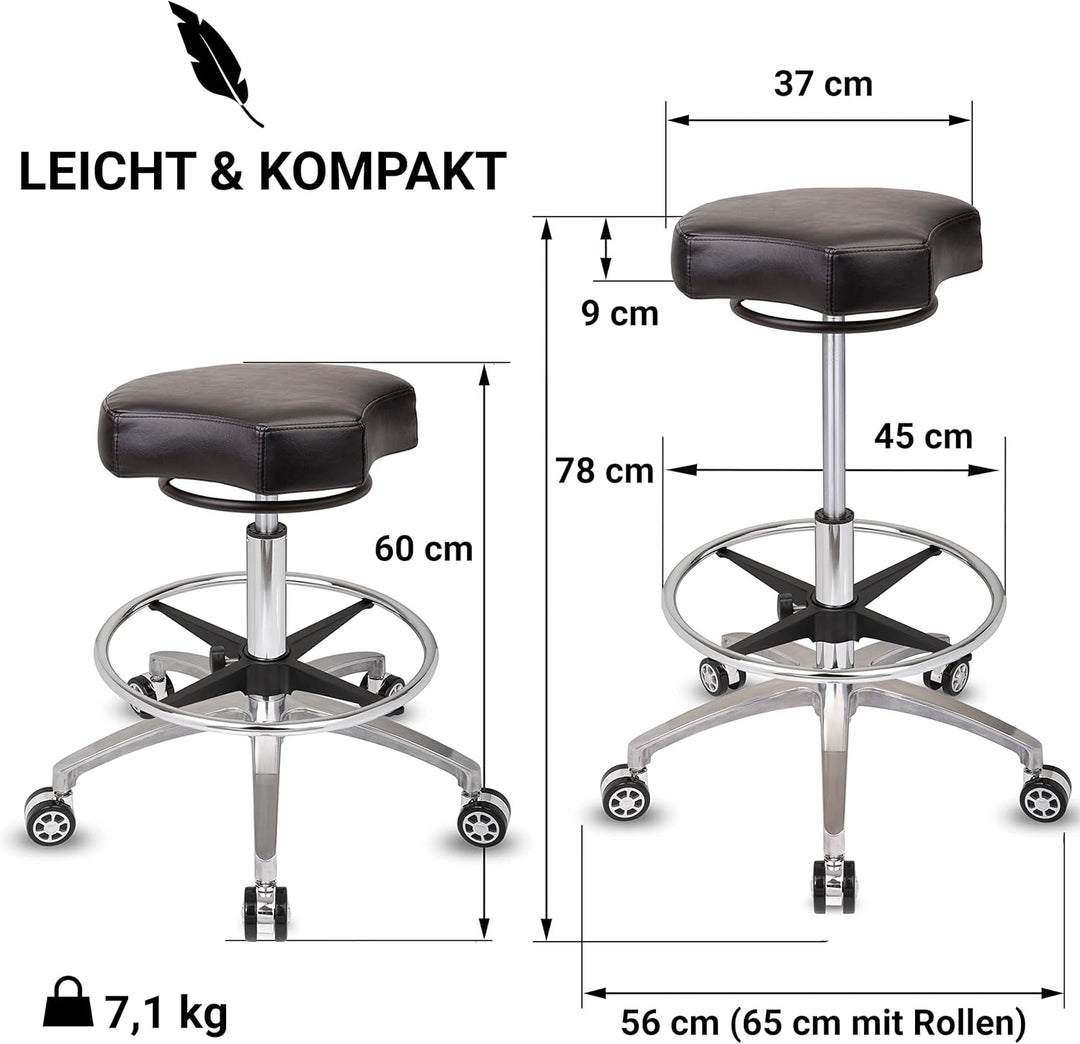 Staboos Rollhocker bis 160 kg - Ergonomisch geformter Sitz mit Ringauslösung - Drehhocker (Rollen un
