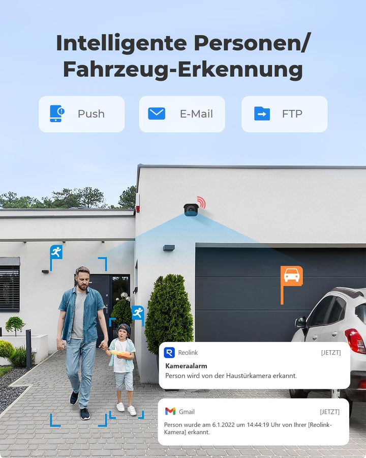 Reolink 4K Smarte PoE Überwachungskamera Aussen mit Personen-/Fahrzeug-/Tiererkennung, 8MP IP Kamera