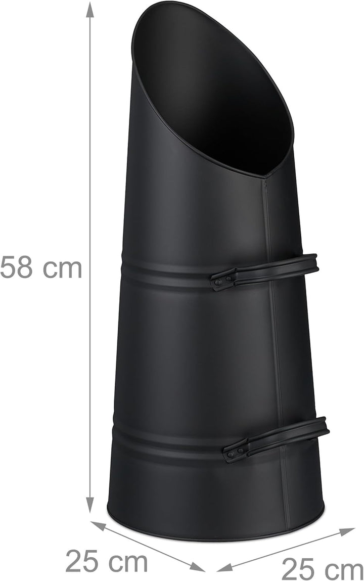 Relaxdays Kohlenschütte, 16 Liter, Eisen, Kohleeimer mit 2 Griffen, Pelletschütte zum Nachfüllen, Ka
