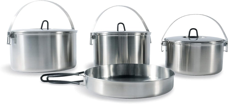 Tatonka Family Cook Set L (4-teilig) - Camping-Kochgeschirr aus Edelstahl - Bestehend aus einer Pfan