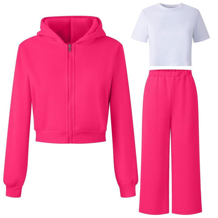 Generisch Mädchen Jogginganzug 3-teilig mit weiter Hose - Set aus Zip-Hoodie, Sweathose und Top · Lä
