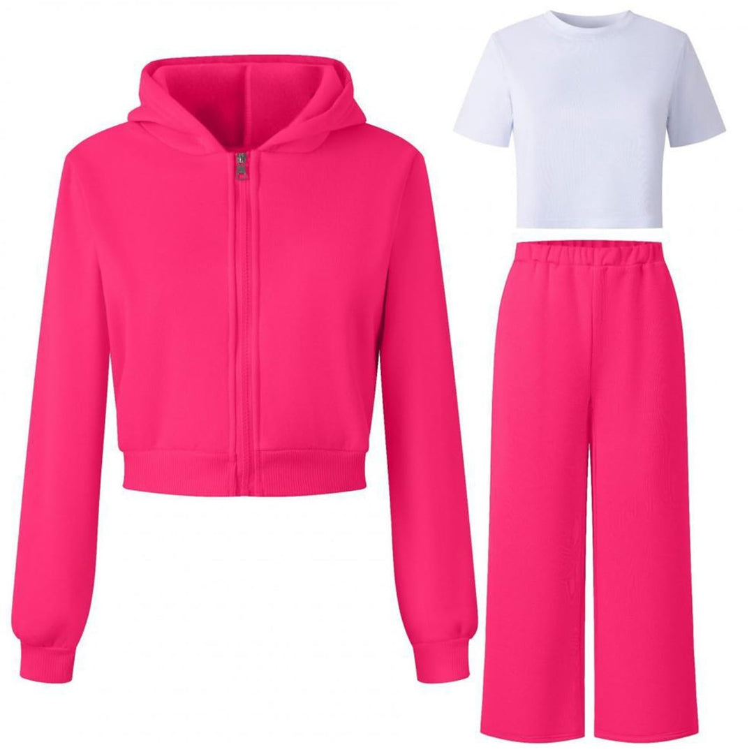 Generisch Mädchen Jogginganzug 3-teilig mit weiter Hose - Set aus Zip-Hoodie, Sweathose und Top · Lä