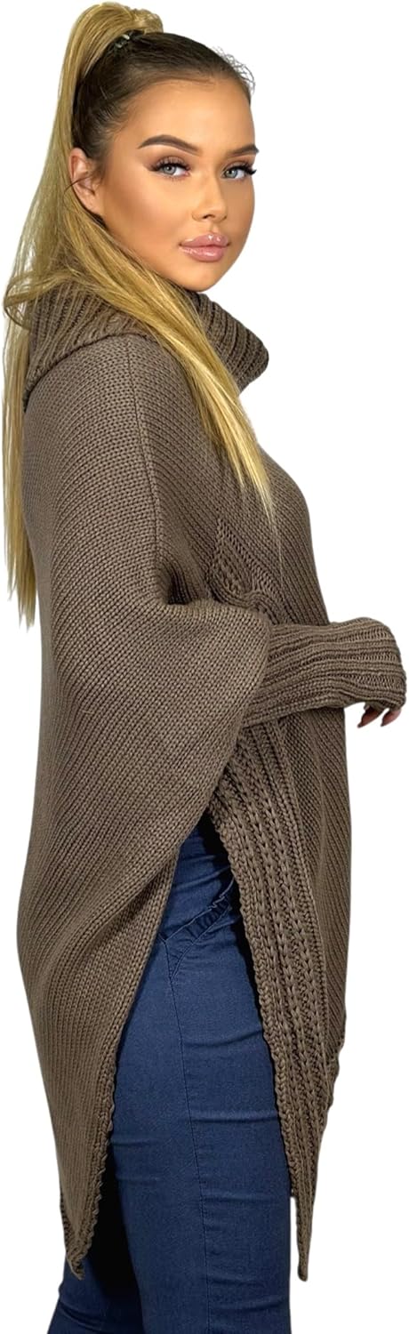 Mississhop Poncho Strick Sweatshirt Pullover Umhang Überwurf Einheitsgrösse Nougat, Einheitsgrösse N