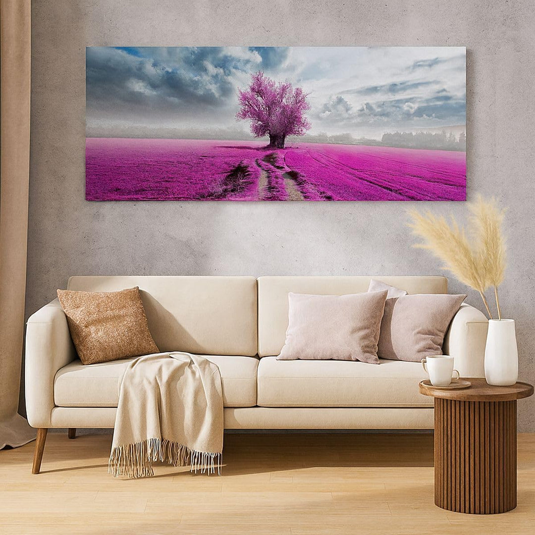 Wandbilder Dekoration Wohnzimmer Heidefeld Baum Wolken Landschaft Panorama Bilder auf Leinwand 120x5