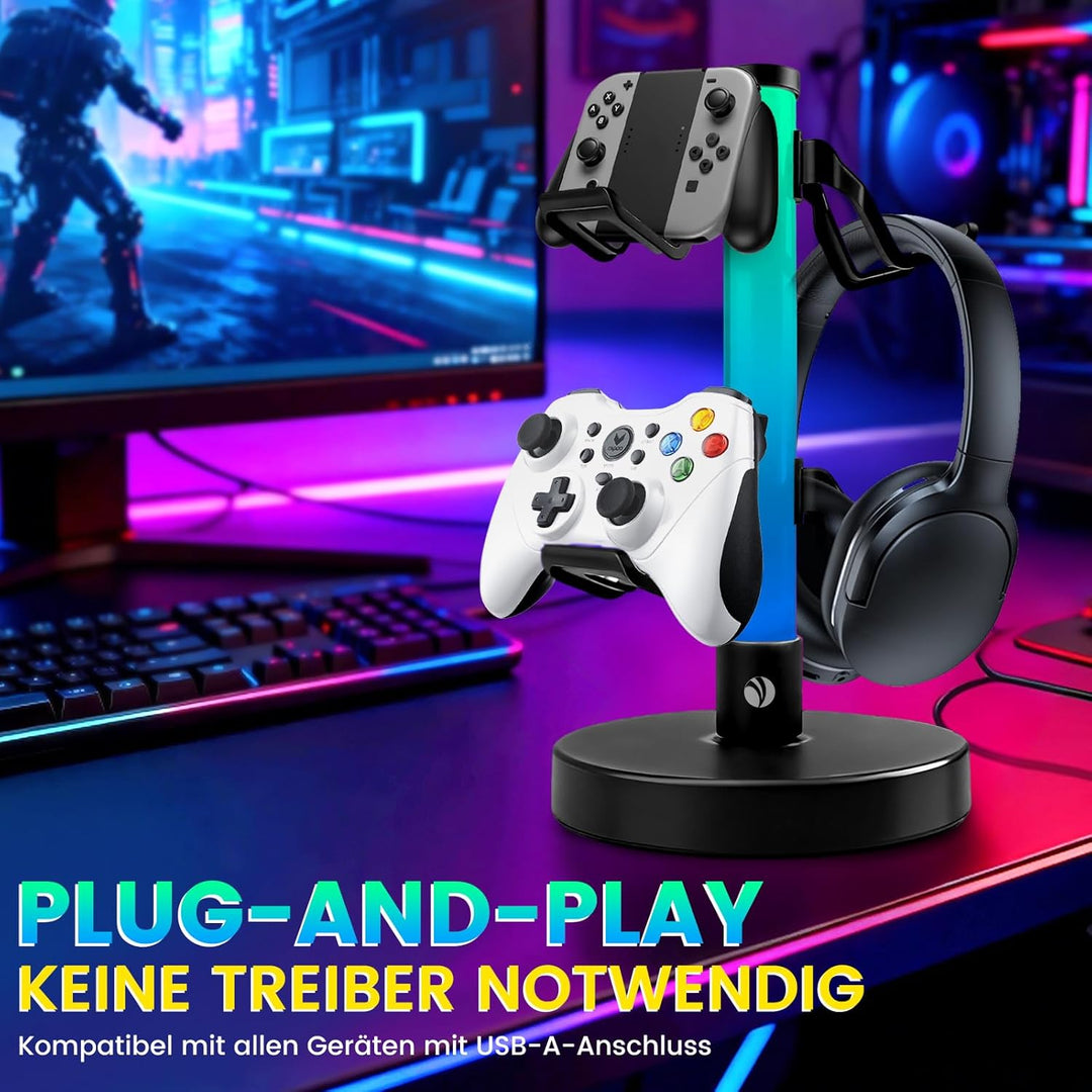 VCOM Kopfhörer Ständer mit 17 RGB- Lichtmodi, Gaming Zubehör Controller Halter mit Fernbedienung, Un