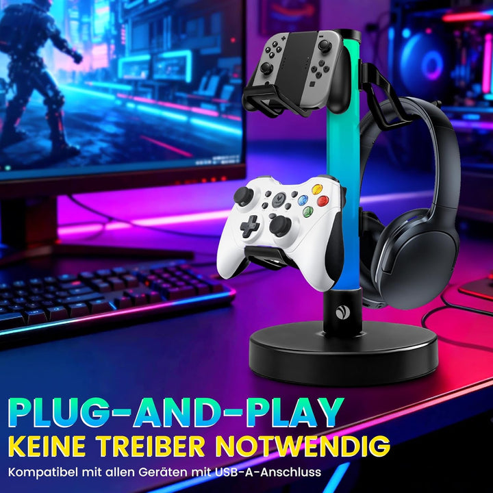 VCOM Kopfhörer Ständer mit 17 RGB- Lichtmodi, Gaming Zubehör Controller Halter mit Fernbedienung, Un
