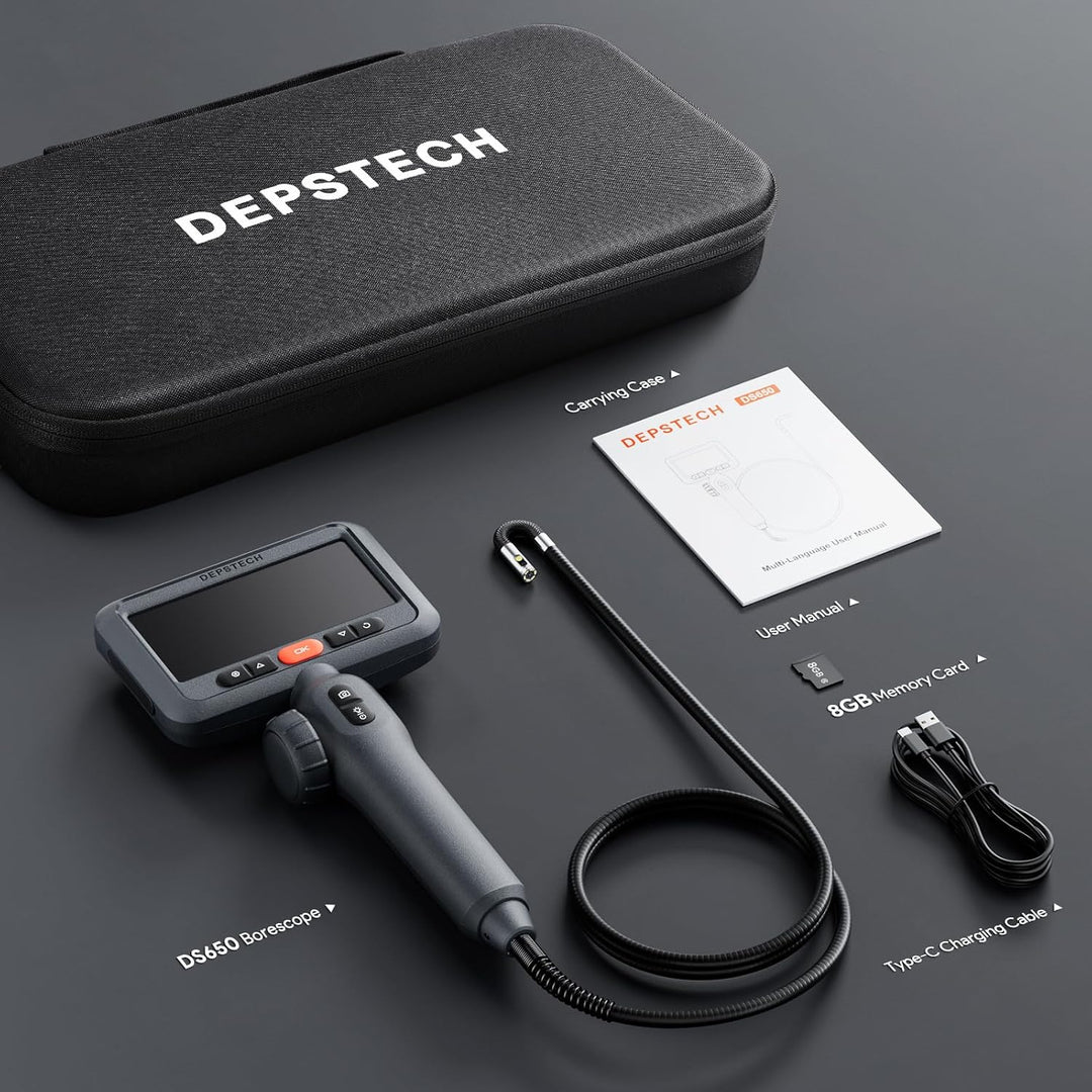 DEPSTECH Doppelobjektiv-Endoskop mit 210°-Zweiwege-Gelenk, industrielle Endoskopkamera mit Beleuchtu