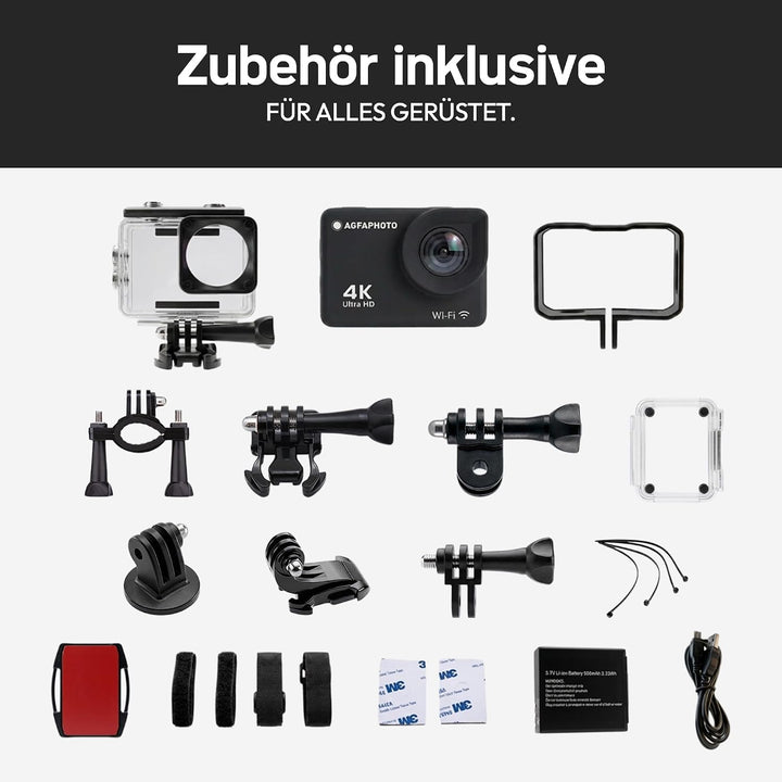 AgfaPhoto Realimove AC9000-30 m wasserdichte Digitale Action-Kamera (True 4K, EIS Anti-Shake, 170 °