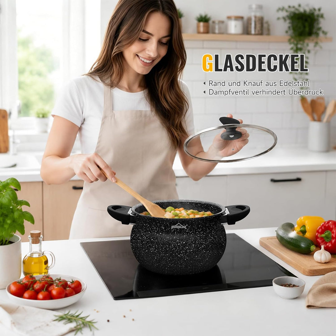 Topfset Homelux Kochtopfset mit Glasdeckel, 20cm& 24cm&28cm Topfset Induktions Töpfe Set mit Antihaf