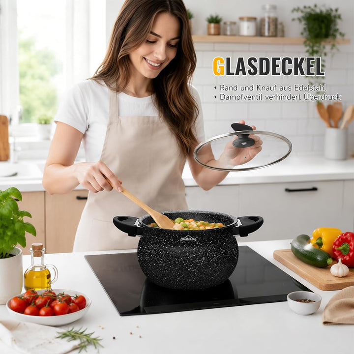 Topfset Homelux Kochtopfset mit Glasdeckel, 20cm& 24cm&28cm Topfset Induktions Töpfe Set mit Antihaf