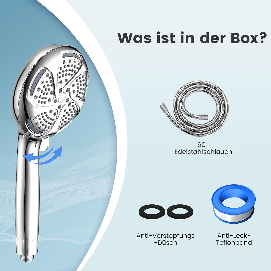 Digiroot Duschkopf mit Filter – 7 Strahlarten,Hochdruck Silber Silber02, Silber02
