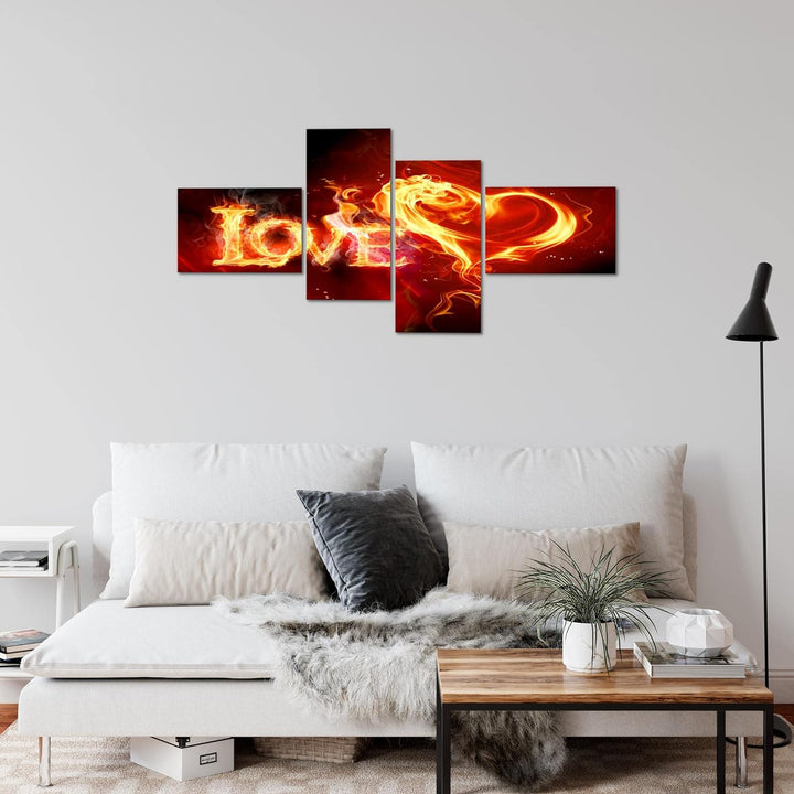 Runa Art Bild Modern Abstrakt Feuer Love - Made in Germany - Wandbilder Liebe Braun Orange 4 Teilig