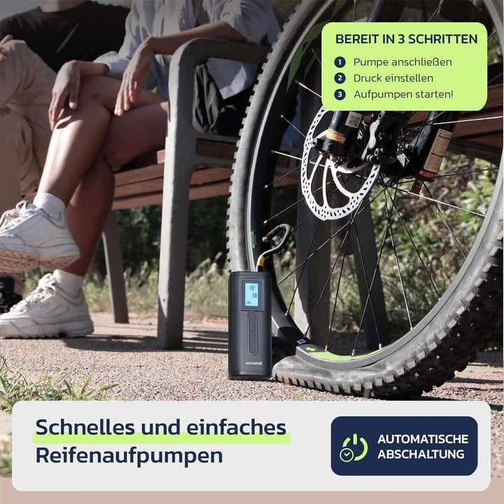 Woowind Akku Kompressor, Elektrische Luftpumpe Auto und Fahrradpumpe elektrisch, 150 PSI, inkl. Pres