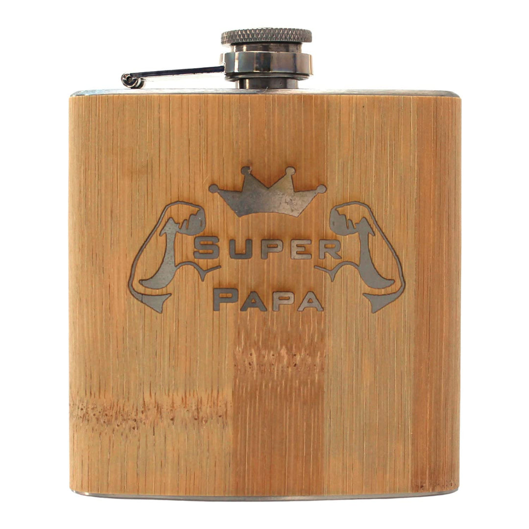 Flachmann mit Spruch Super Papa - Geschenk zum Vatertag, Geburtstag, Weihnachten, Schnapsgeschenk fü