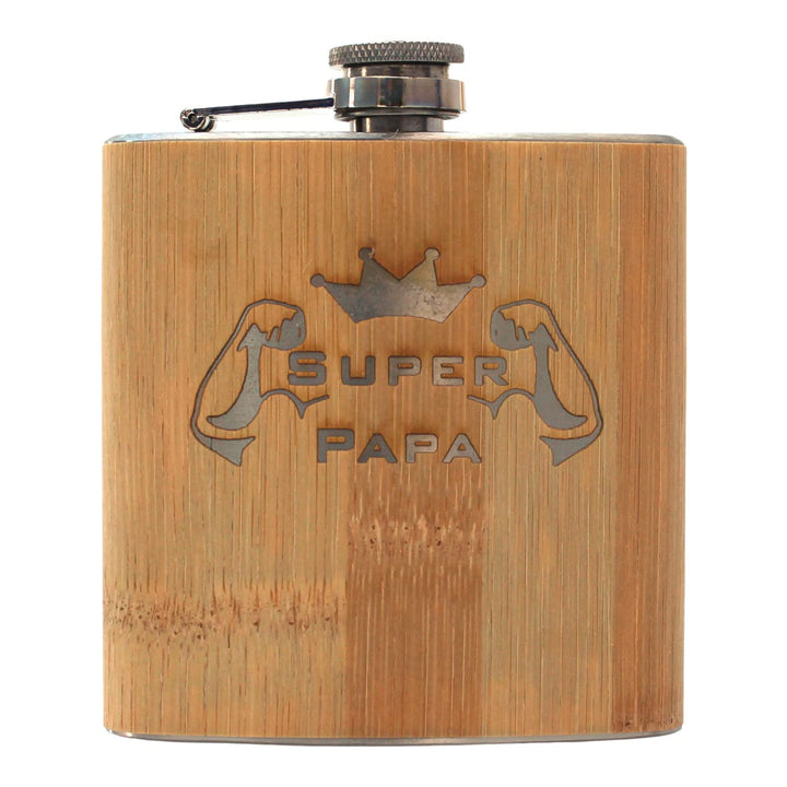Flachmann mit Spruch Super Papa - Geschenk zum Vatertag, Geburtstag, Weihnachten, Schnapsgeschenk fü