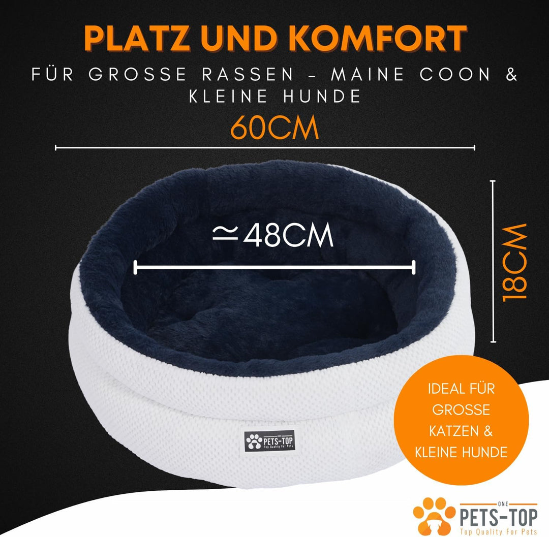 One PETS-TOP Katzenbett Rund Flauschig – Weiches Katzenkissen – Schlafplatz für Katze & Kleiner Hund