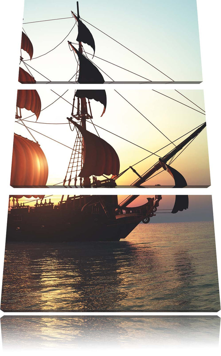 Pixxprint Altes Segelschiff 3Teiler 120x80 cm Leinwandbild Wandbild Kunstdruck