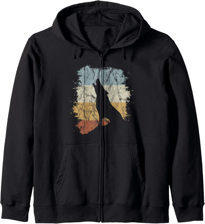 Retro 80er Style heulender Lonely Wolf Silhouette Kapuzenjacke