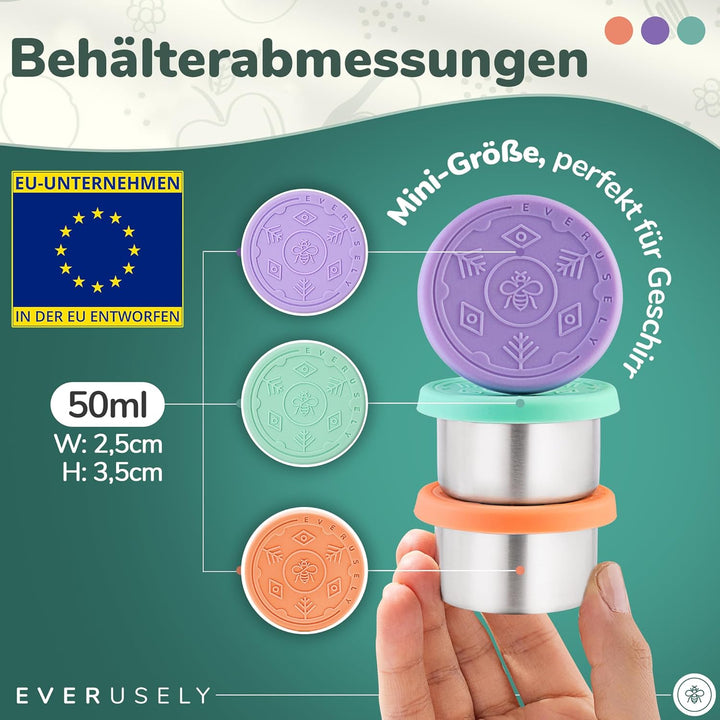 Everusely Mini-Salat-Dressing-Behälter für unterwegs, auslaufsicher, Edelstahl, kleine Gewürzbehälte