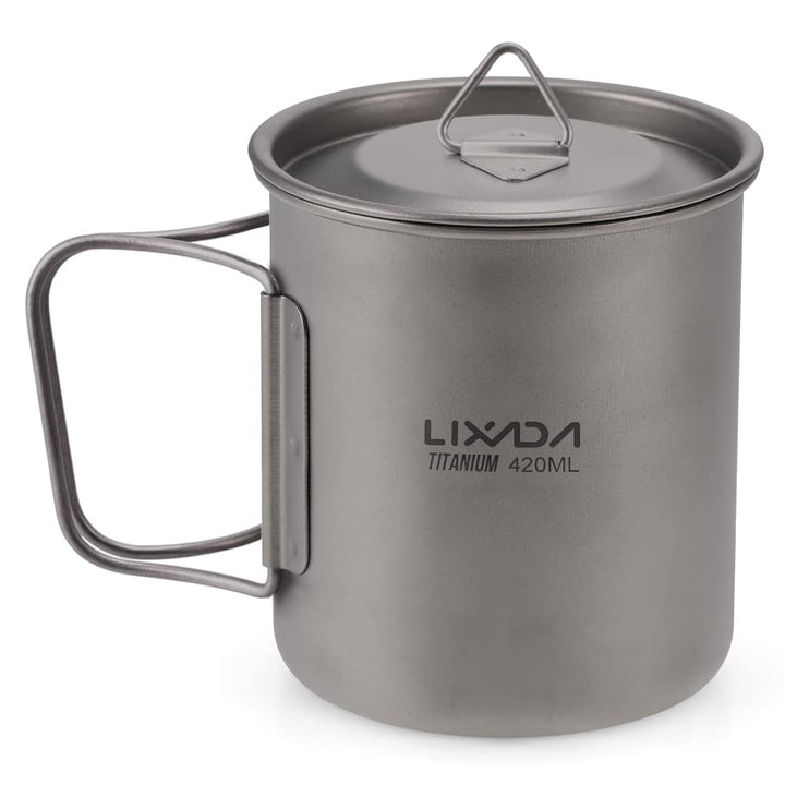 Lixada Titanium Topf Camping Tragbar Titan Wasser Tragbar Becher Tasse Klappgriff(300 ml,350 ml,420m