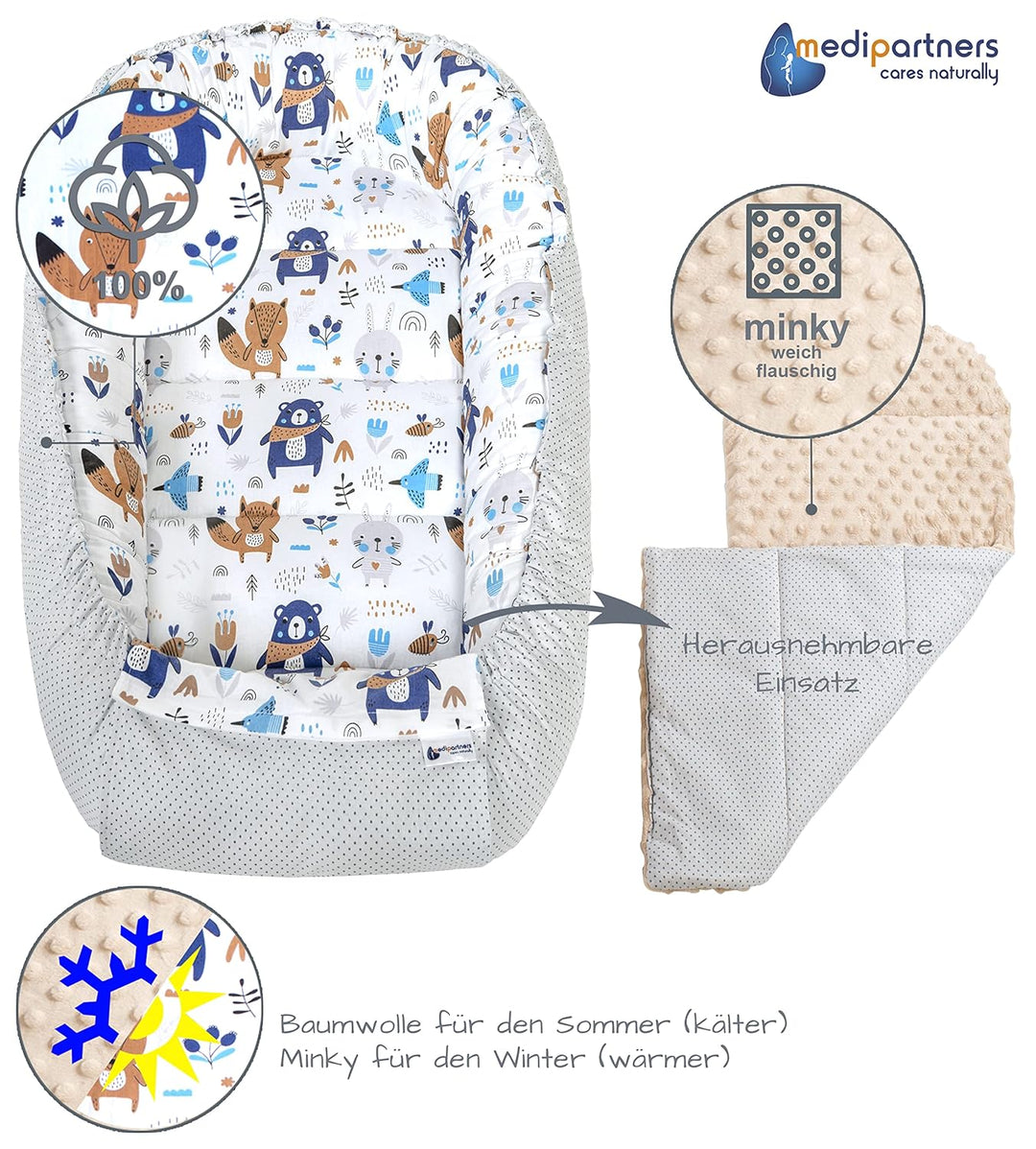 Medi Partners 5 teilig Babynestchen Set Babynest 100x60x15 herausnehmbarer Einsatz Bett Kuschelnest