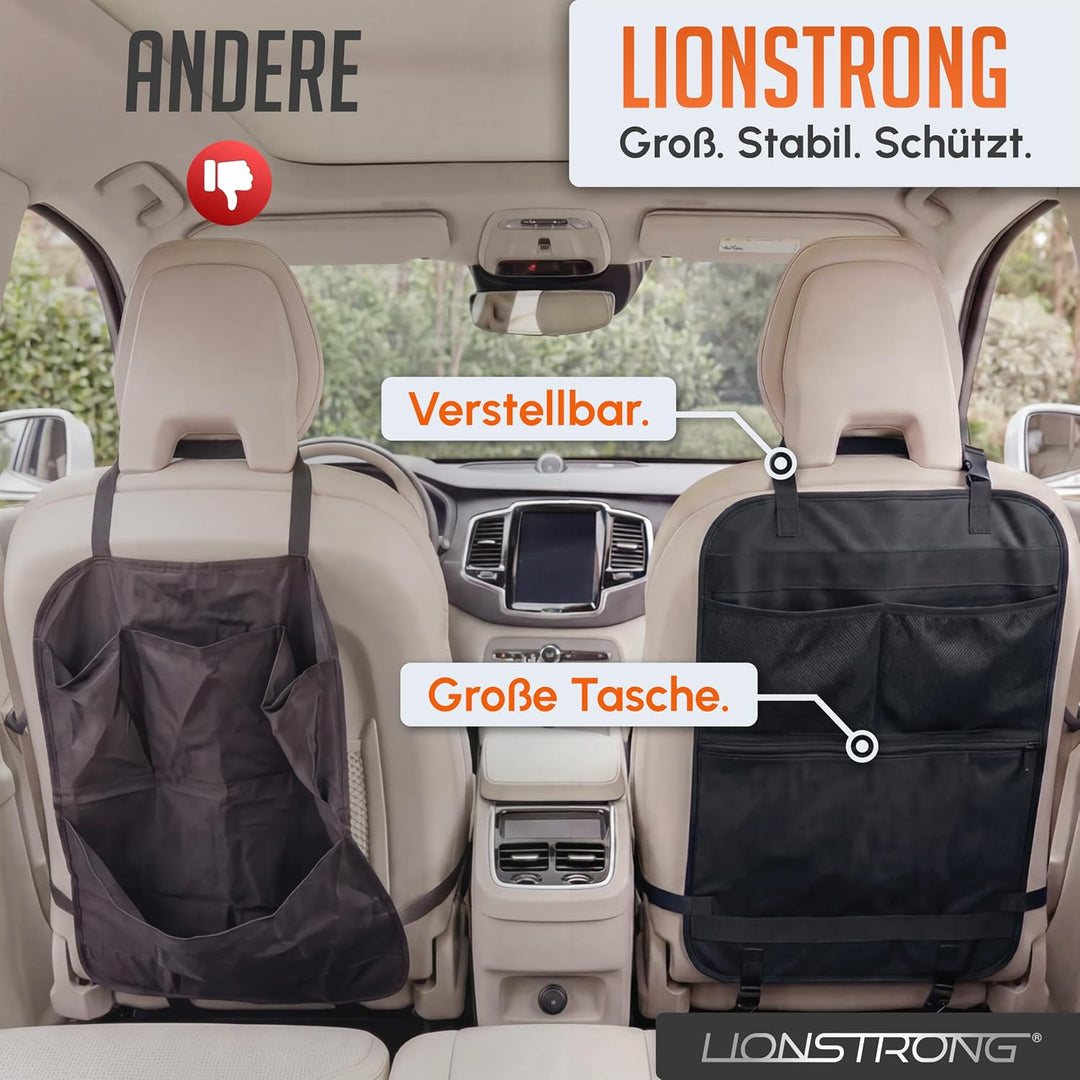 LIONSTRONG® Auto Organizer Kinder Rücksitz schwarz [WASSERDICHT] - Rückenlehnenschutz Auto Kinder un