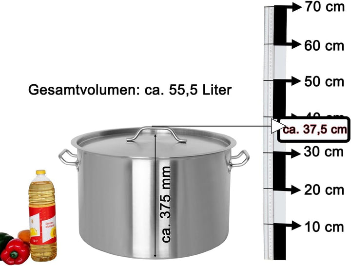 Beeketal 'BKT-58' Gastronomie Kochtopf ca. 55,5 Liter aus Edelstahl mit starken Griffen und Deckel,