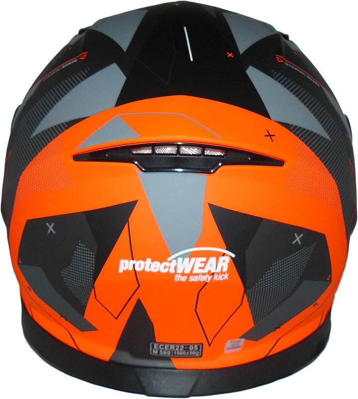 Motorradintegralhelm mit integrierter Sonnenblende und klappbarem Visier 917-OG S orange grau, S ora