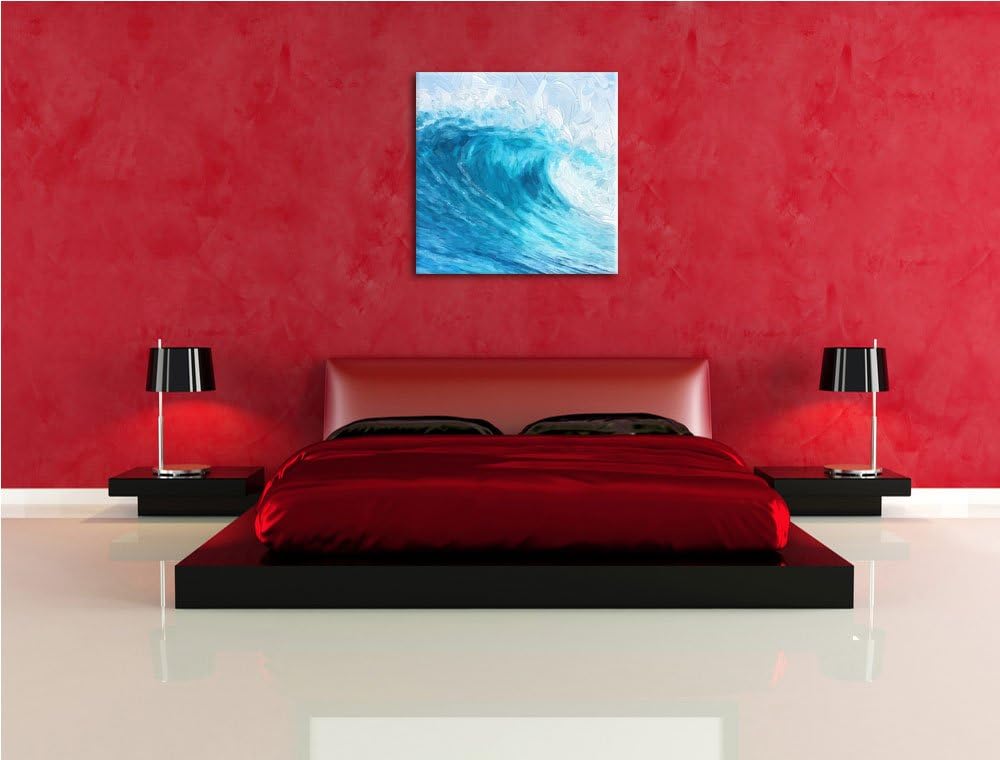 Pixxprint Welle in Meeresbucht Strand Steine, Format: 70x70 auf Leinwand, 70x70