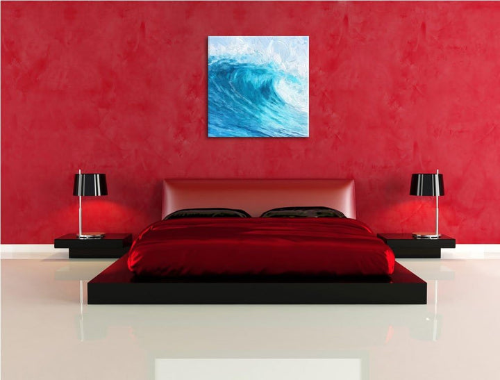 Pixxprint Welle in Meeresbucht Strand Steine, Format: 70x70 auf Leinwand, 70x70