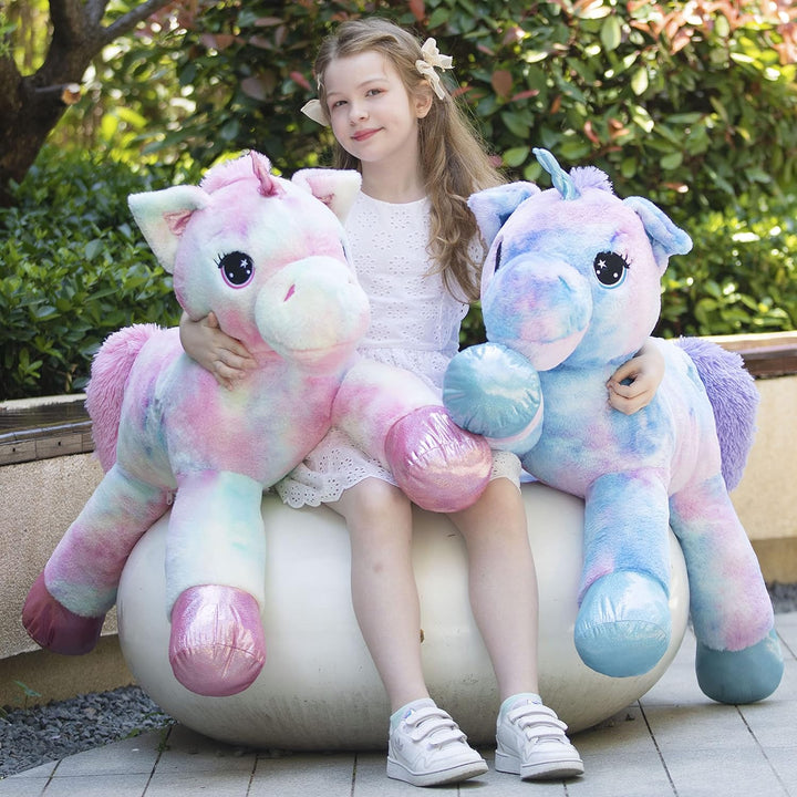 MorisMos Grosses Einhorn Plüschtier Lilac Riesiges Gefülltes Einhorn Tie-Dye Plüschtier Plüschkissen