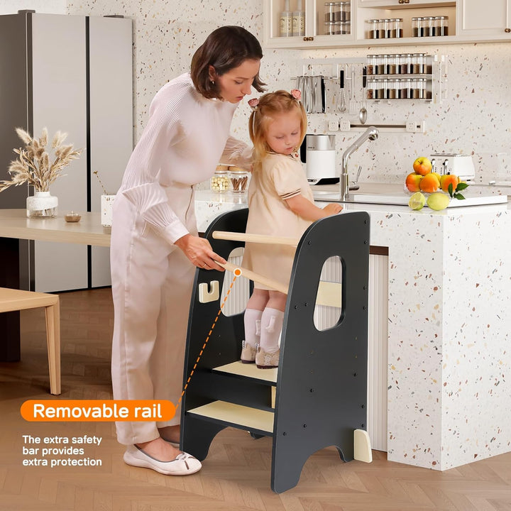 Ezebaby Lernturm ab 1 Jahr, Learning Tower, Höhenverstellbar Montessori Lernturm mit Kippschutz, Abn