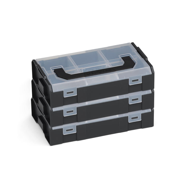 Bosch Sortimo L-BOXX mini Aufbewahrungsbox schwarz Deckel transparent 3 Stück im Set |Mini-Werkzeugk
