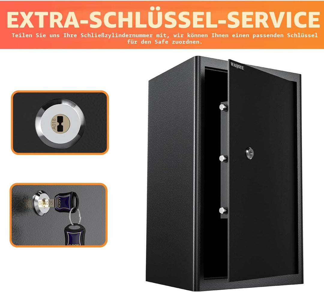 Safe Tresor mit Schlüssel, WASJOYE Möbeltresor mit Schlüssel-Schloss für Zuhause/Büro, 60L Gross Wan