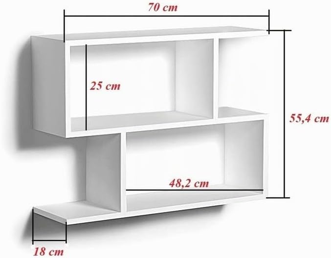 KUBUTKU Dekorativ Wandregal mit 2 Böden 70x55x18 Design Skandinavischer Modern für Wohnzimmer Küche