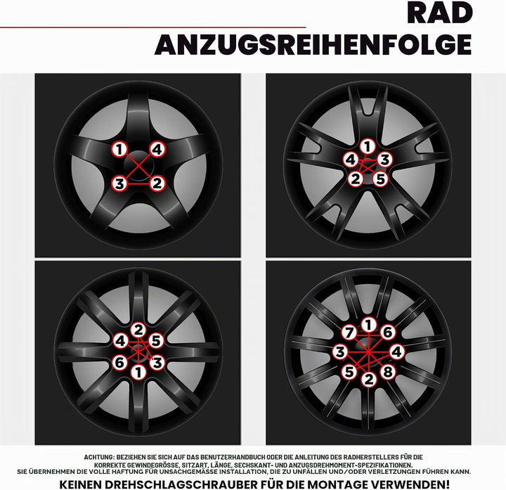White Knight 3807BK-20AM M12 x 1,50 Radmuttern mit Schlüssel, Schwarz, Chrom, 20 Stück 20er-Pack sch