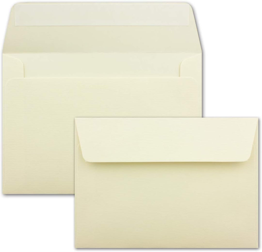75 gerippte Briefumschläge DIN C6 Vanille - 11,4 x 16,2 cm - 100 g/m² Post-umschlag ohne Fenster Haf