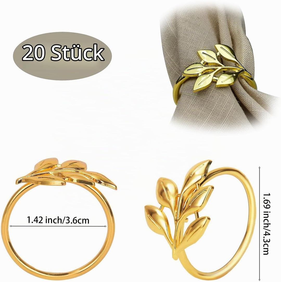 20 Stück Napkin Rings Serviettenringe, Metall Serviettenschnallen, Metall Serviettenschnallen Blätte