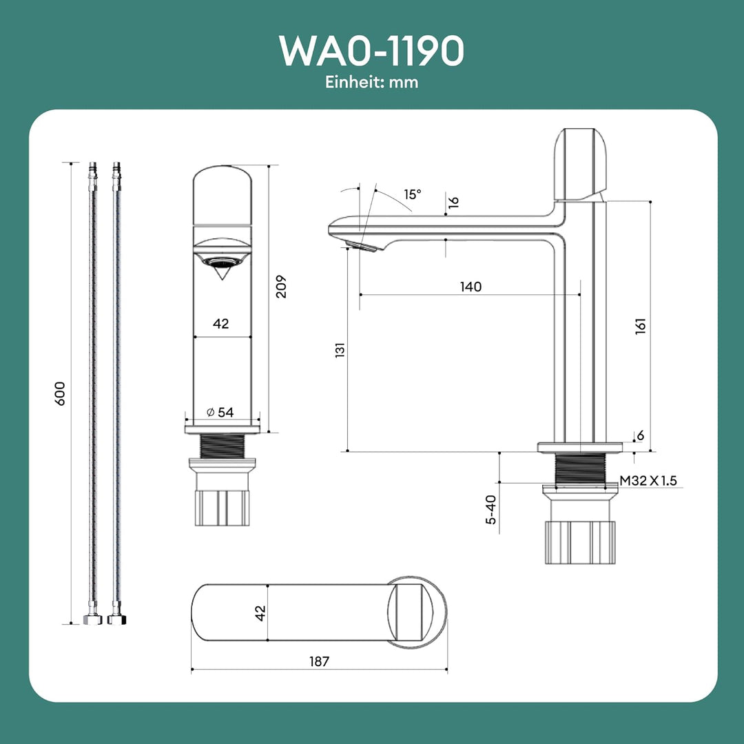 Mai & Mai Wasserhahn Bad Waschtischarmatur Einhebelmischer Mischbatterie Bad Armatur Badezimmer aus