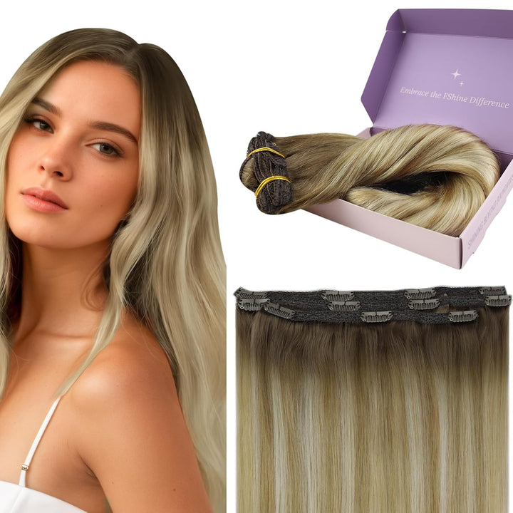 Fshine Clip Extensions Echthaar Günstig, 25cm 50g 3 Stücke Echthaar Extensions Clip in Haarverlänger