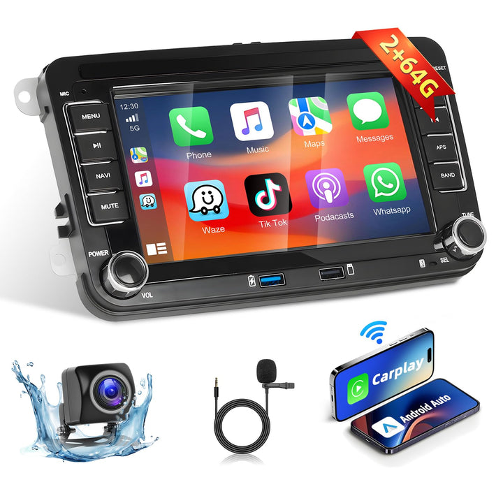 Podofo 2-DIN Autoradio für VW Altea Golf 5 6 Toledo Leon Passat Jatta Caddy Skoda Touran mit IOS Car