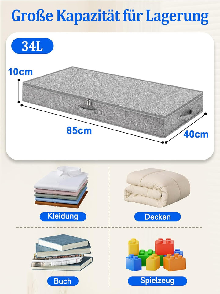Unterbett-Aufbewahrungsbox flach 85 x 40 x 10 cm, Leinen mit PP-Innenverstärkung, 2-Wege-Reissversch