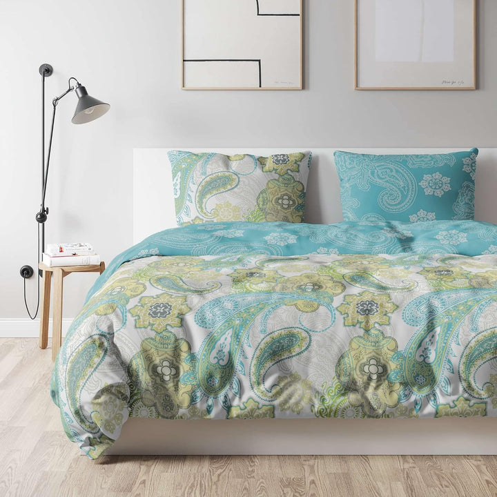 etérea Mako Satin Baumwolle Bettwäsche Florina 200x220 3er Set - Wendebettwäsche mit Reissverschluss