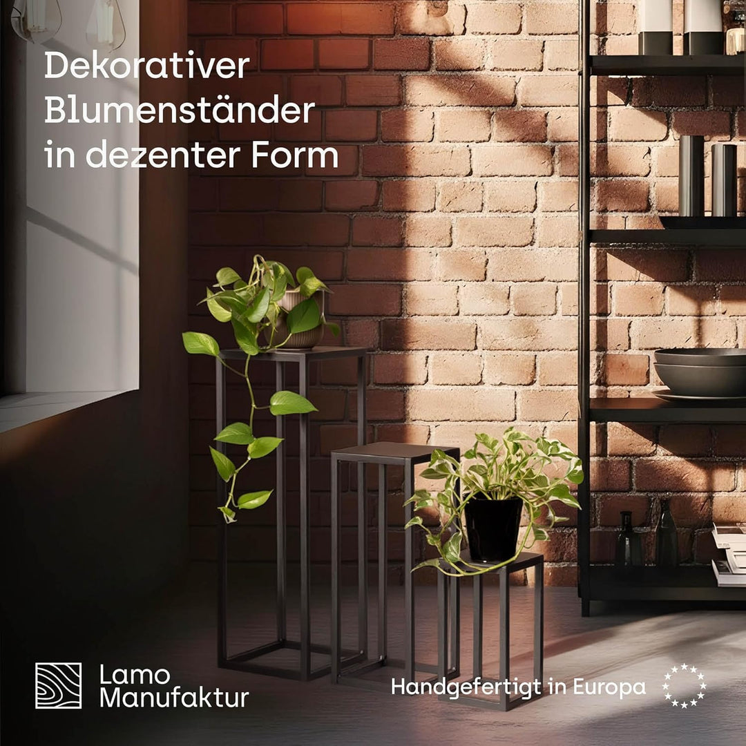 LAMO Manufaktur Pflanzenständer Set 3 Stück 28/48/68 cm - Blumenhocker Blau aus Metall | Blumenständ