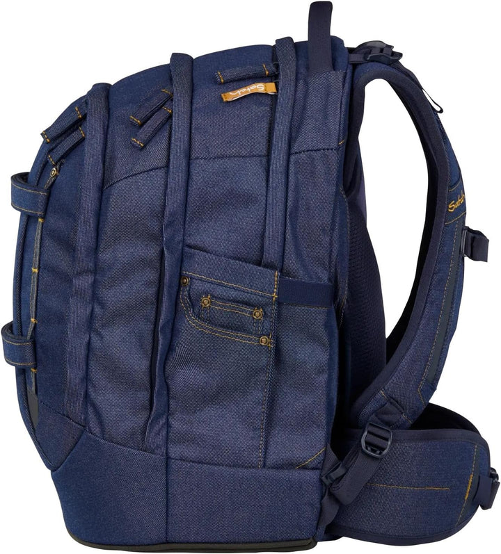 Satch Pack Set Set 3 teilig ab 5. Klasse ergonomisch 30L Stauraum mit Schlamperbox Sportbeutel Denim