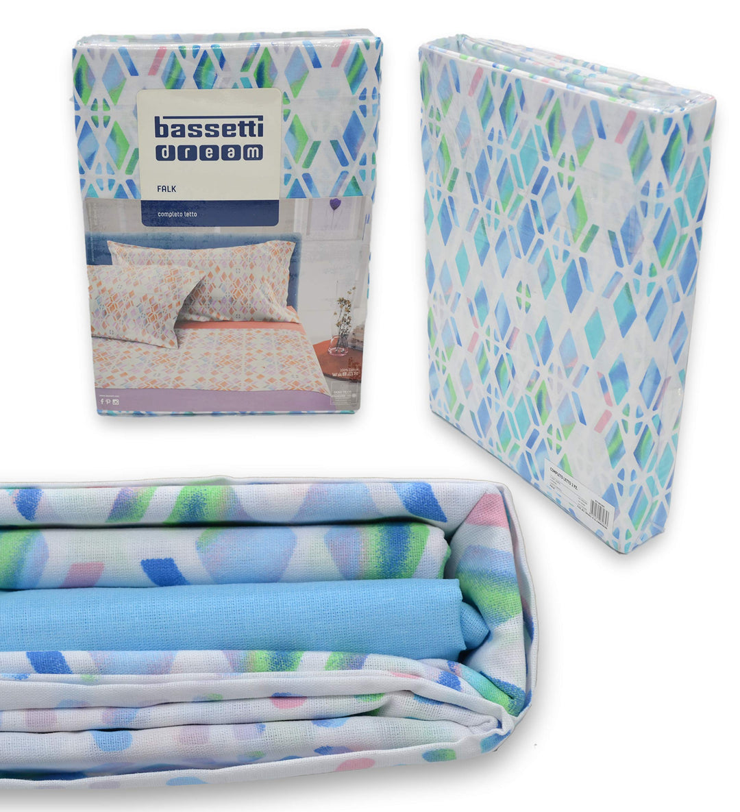 Bassetti Bettwäsche-Set für Doppelbett, 100% Baumwolle, Oben 240x280cm + unten 175x200cm + 2 Kissenb